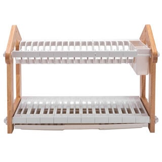 Alberto 2 Layers Rubber Wood Withplastic Dish Rack White