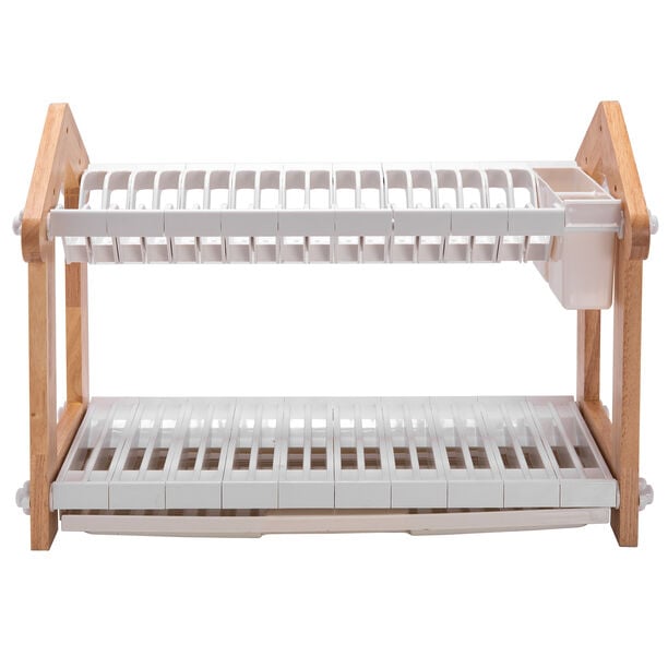 Alberto 2 Layers Rubber Wood Withplastic Dish Rack White image number 2