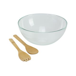 Glass Salad Bowl With Two Wooden Spoons