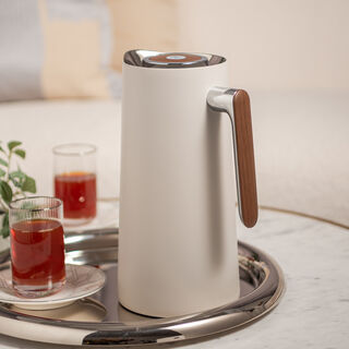 Dallaty 1L light grey steel vacuum flask with wooden handle
