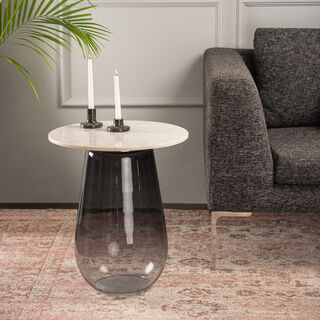 Side Table Marble Top Glass Base 48 * 55 cm