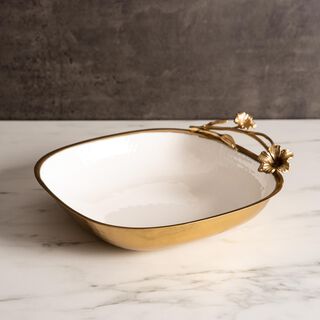 Oval Bowl White&Satin Gold