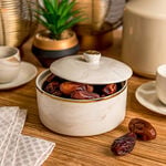 La Mesa beige marble date bowl with lid 13*9 cm image number 1