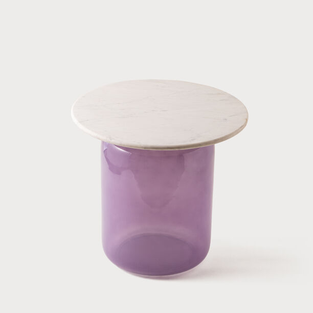 Homez glass side table with marble top 51*47cm, lilac image number 1
