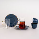 Arabic Tea and Coffec Set 18Pc Porcelain Mattglow Blue image number 0