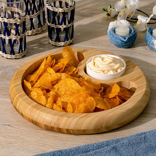 Alberto Bamboo Serving Plate With Ceramic Bowl 