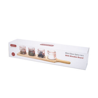 طقم برطمانات زجاج 4 قطع بغطاء نحاسي وحامل خشبي من البرتو