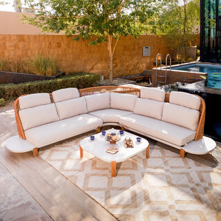 Homez 4pcs rattan corner sofa with coffee table, light beige