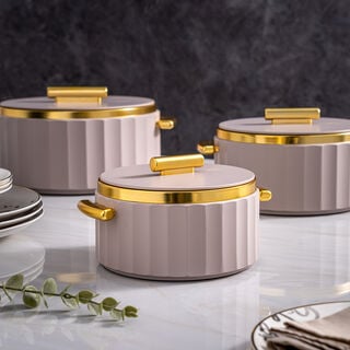 La Mesa matte lailac& gold plastic food warmer 1L