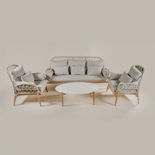 Homez 4pcs diamond weave aluminum sofa set with coffee table, beige rope