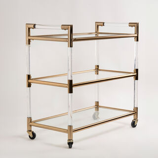 3 Tiers Acrylic Serving Trolley Gold 80x40x81.5Hcm