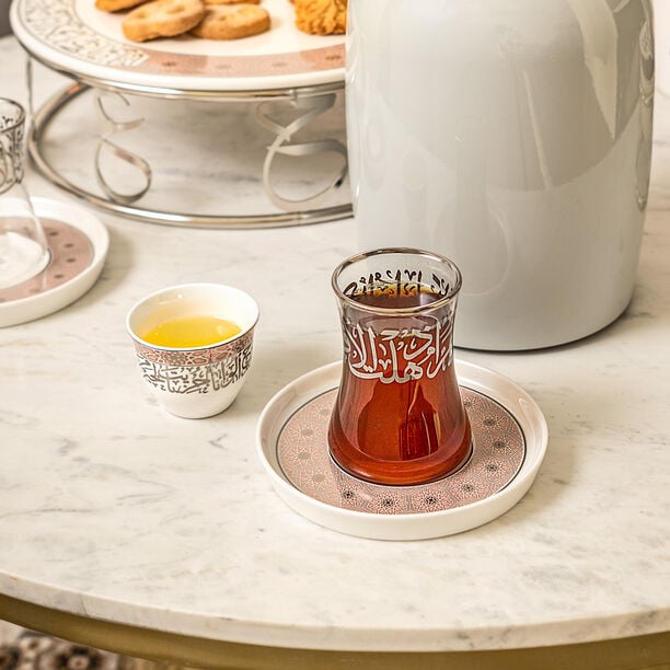 Dallaty white porcelain and glass Tea and coffee cups set 18 pcs image number 4