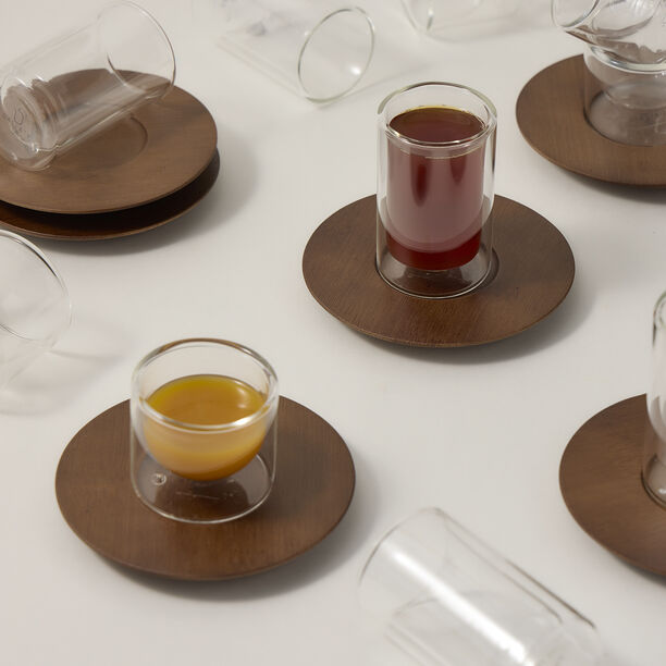 Dallaty wood and glass Tea and coffee cups set 18 pcs image number 4