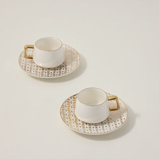دلتي طقم فناجين قهوة تركي بورسلان لون ذهبي وأبيض 12 قطعة