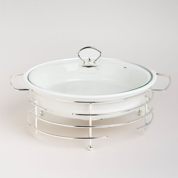 Round Food Warmer With Candle Stand Silver 12" image number 4