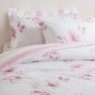 Cottage Microfiber Twin Comforter 4 Pcs Set, White/Pink, 220*160Cm