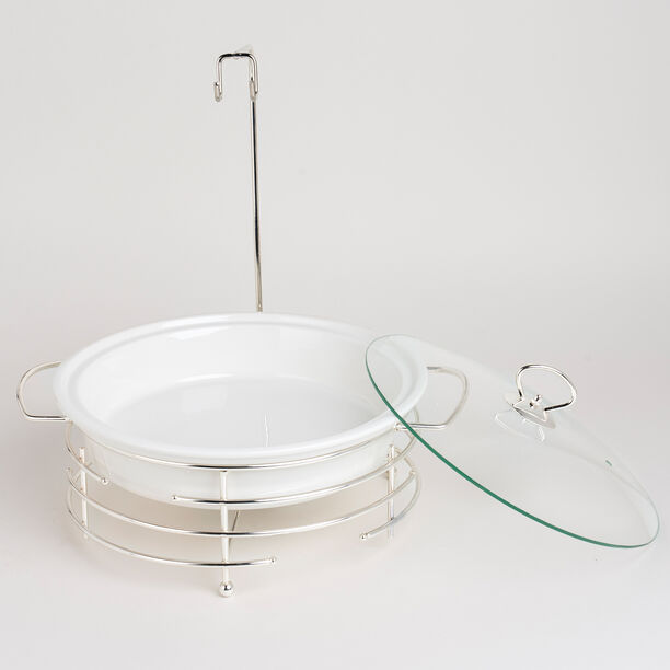 Round Food Warmer With Candle Stand Silver 12" image number 3