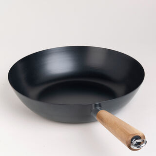 Alberto Non Stick Wok Pan With Wood Handle Round Shape Black