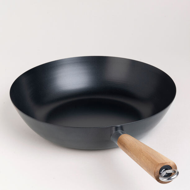 Alberto Non Stick Wok Pan With Wood Handle Round Shape Black image number 0