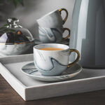 La Mesa Tea Cup & Saucer Set 12 Pieces Grey Marble With Gold image number 5