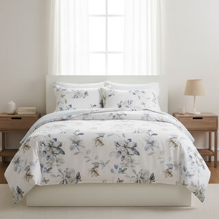 Cottage border floral 3pc comforter king blue 220*240cm