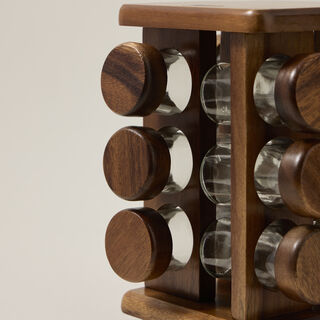 بيلي طقم برطمانات بهارات خشب وزجاج وقاعدة دوارة 12 قطعة