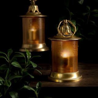 Aluminium Lantern Amber Frosted Glass Shiny Brass Finish