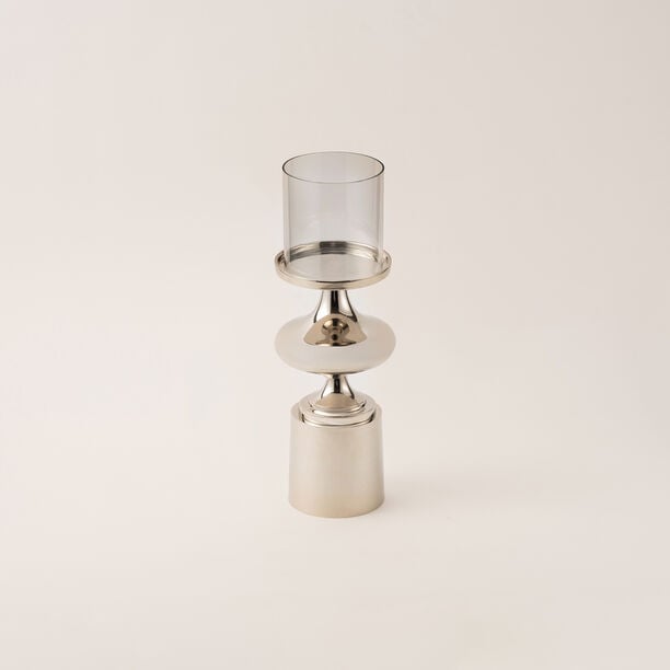 Homez aluminium & glass silver and white candle holder 14*44 cm image number 0