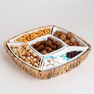 5Pcs Section Tray With Sea Grass Basket
