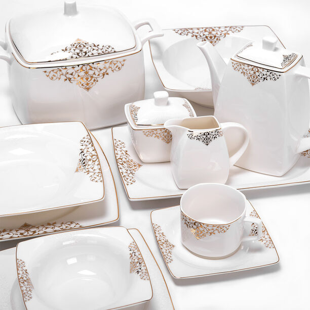La Mesa gold bone porcelain dinner set 85 pcs image number 2
