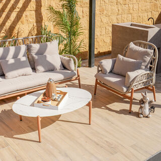 Homez 4pcs diamond weave aluminum sofa set with coffee table, beige rope