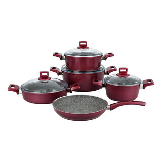 Alberto Granite Cookware Set 9 Pieces With Glass Lid Purple