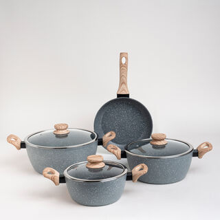 Alberto 7 Pieces Non Stick Forged Aluminum Cookware Set With Glass Lid Grey Color