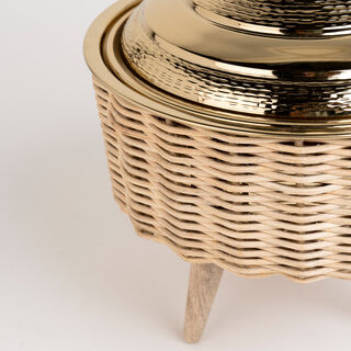 طبق تقديم ستانلس ستيل بغطاء من الخيزران