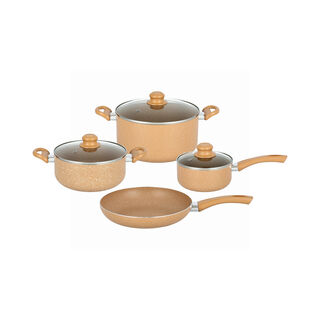 Pentola 7Pcs Aluminum Non Stick Cookware Set With Glass Lids, Brown