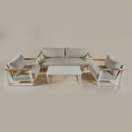 طقم جلسة خارجية من الألمنيوم والجلد مع طاولة قهوة مكون من 4 قطع بيج فاتج image number 4