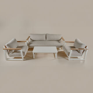 Homez outdoor aluminum sofa set 4pcs with coffee table, light beige