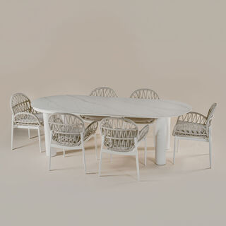 Homez 7 pcs diamond woven aluminum dining set, beige