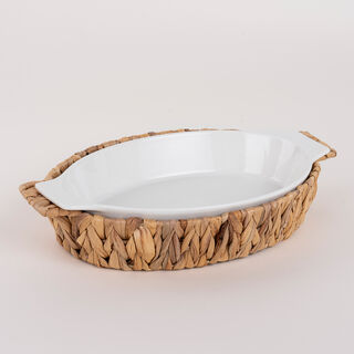 Porcelain Oval Dish With Rattan Basket