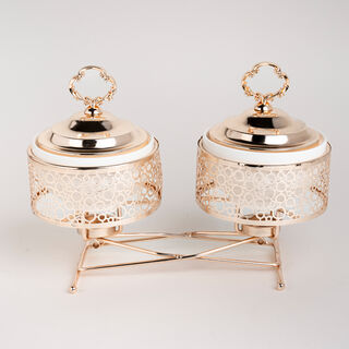 قطعتين طبق تقديم دائري مع سخّان 12 سم