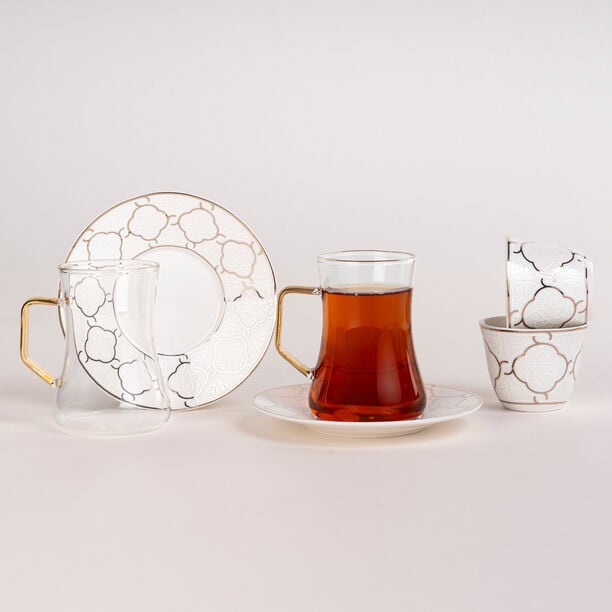 Dallaty white and gold porcelain tea and coffee cups set 18 pcs image number 0