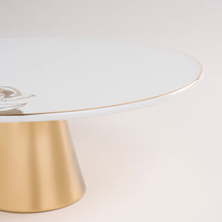 La Mesa white porcelain cake stand with gold base