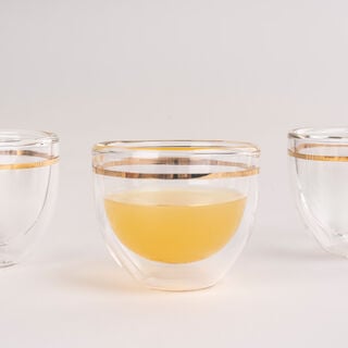 6 Pcs Double Wall Cawa Glass Cup Calligraphy Design Gold