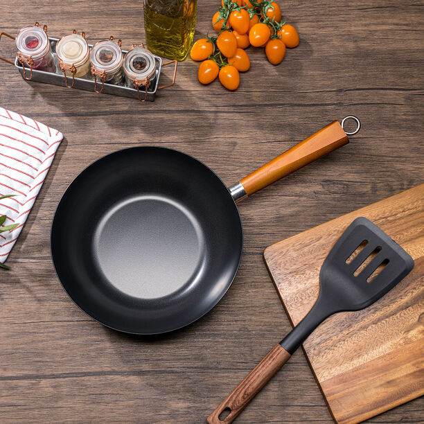 Wok Pan W/Wood Handle Non Stick Round Dia:25Cm 1.5Mm Black Japan image number 6