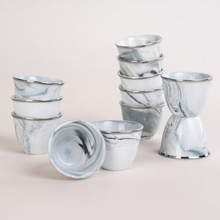 La Mesa 12 Pisces Marble Arabic Coffee Cups Silver