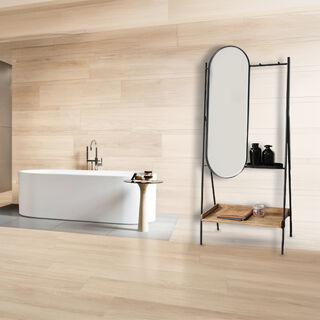  هومز رف معاطف خشب فاتح ومعدن بمرآة 80*41*183 سم