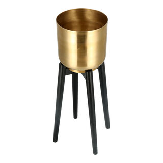 Planter Gold With Wood Stand Gold