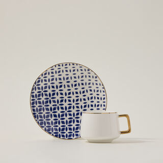 دلتي طقم فناجين قهوة تركي بورسلان أزرق وأبيض 12 قطعة