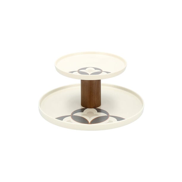 La Mesa beige porcelain/wood 2 tiered cake plate image number 1