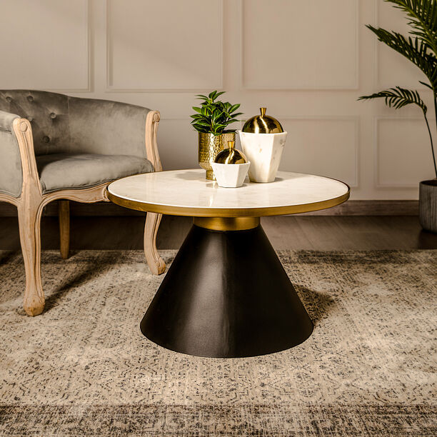 طاولة دائرية رخام أبيض و أسود image number 0